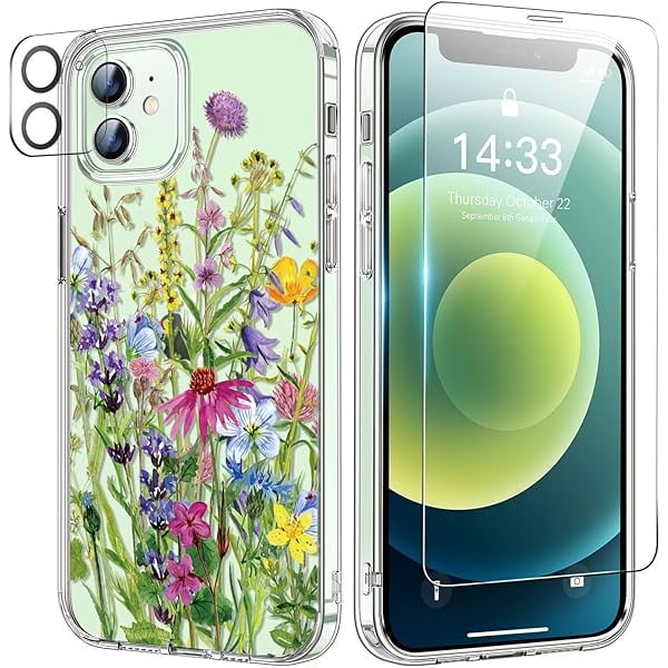 wonima11 bicol for iPhone 11 Case with Screen Protector and Camera Lens Protector - Fashionable Flower Floral Designs for Women Girls - Shockproof Acrylic Clear Phone Cover 6.1" Blooming Flowers