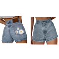 thumbnail image 3 of Womens High Waist Embroidered Denim Shorts Light Blue A XL, 3 of 6