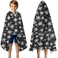 thumbnail image 3 of Black Christmas Snowflake Pattern Hooded Bath Towel，50"x30" for Ages 3 To 12 Kids, Quick Dry Lightweight Soft Microfiber Hood Beach Towel Cover Up for Kids, 3 of 7