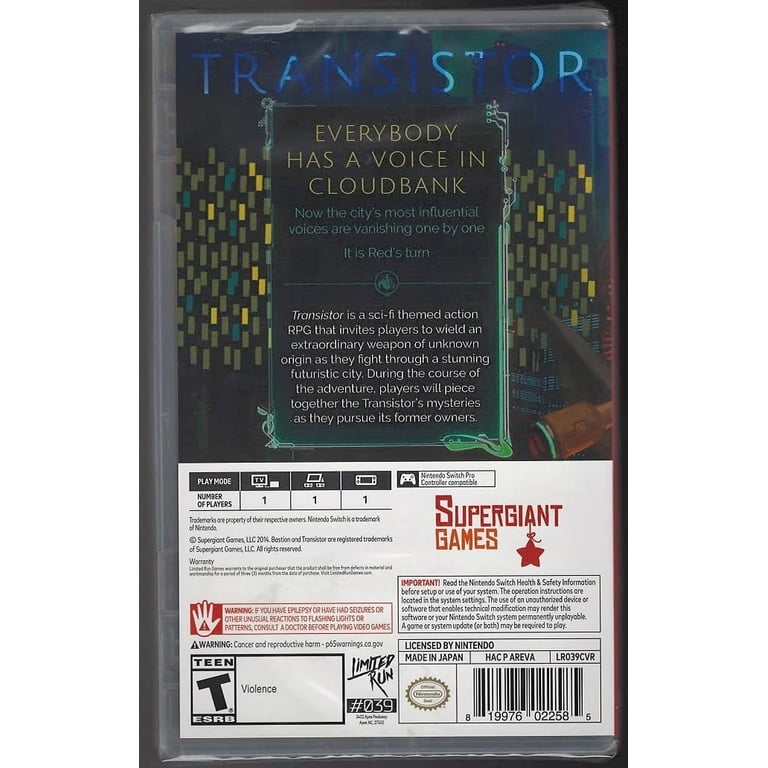 Nintendo Switch Transistor 北米版 Transistor Standard Edition - Nintendo Switch - Walmart.com