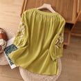 thumbnail image 5 of Tittly Womens Linen Shirt Camisas De Lino Para Mujer Linen Button Up Shirts for Women Tops For Women Floral Cotton Linen 3/4 Sleeve V Neck Button Boho Ethnic Yellow, 5 of 9