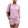 thumbnail image 2 of MLCDZ Women 2 Piece Lounge Set Summer Casual Short Sleeve Round Neck Oversized Shirts Biker Shorts Matching Airport Travel Outfit Clothes, 2 of 9