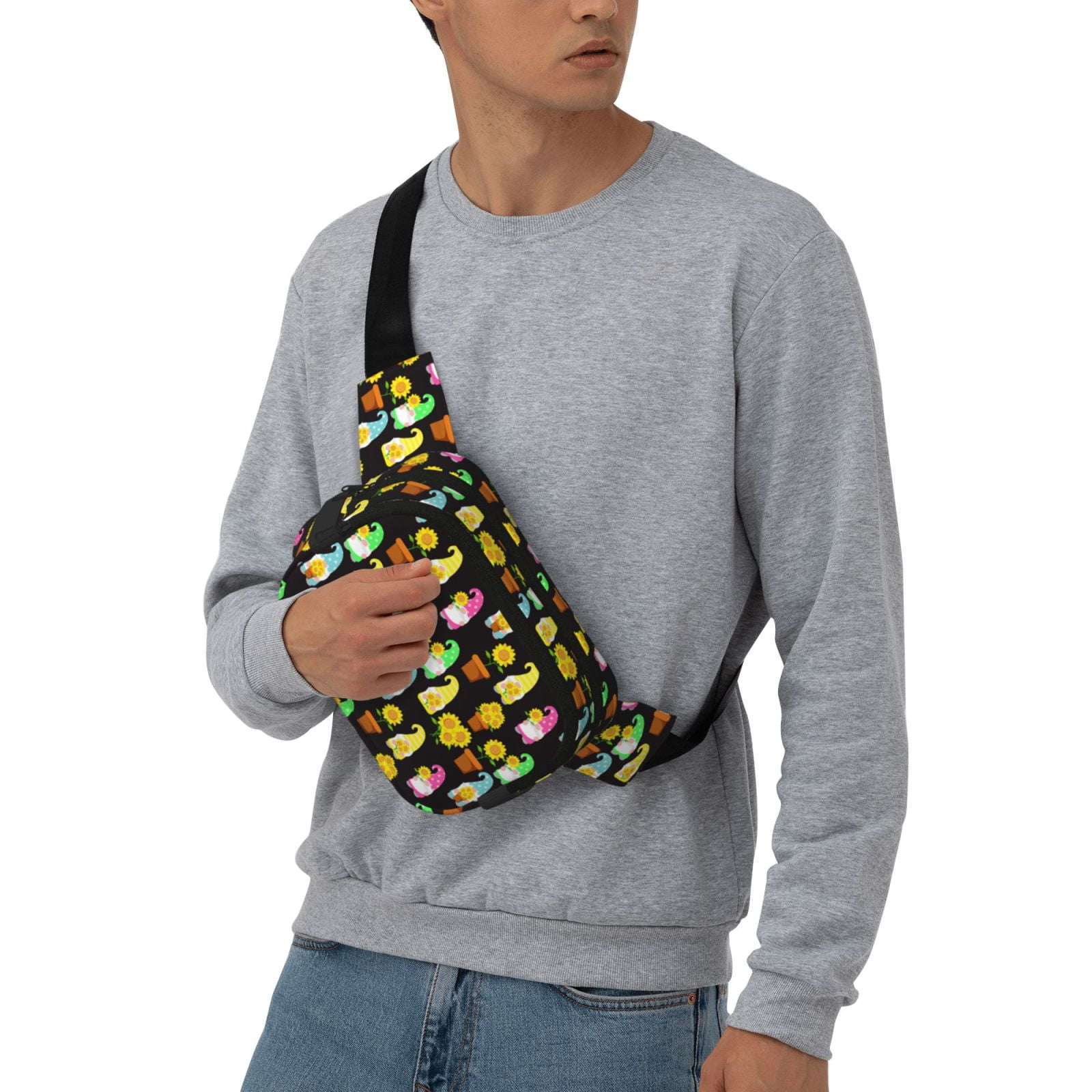 Picia Gnomes With Sunflowers Print Square Double-Layer Waist Bag Mini Adjustable Waist Belt Bag Exercise Running Travel Hiking