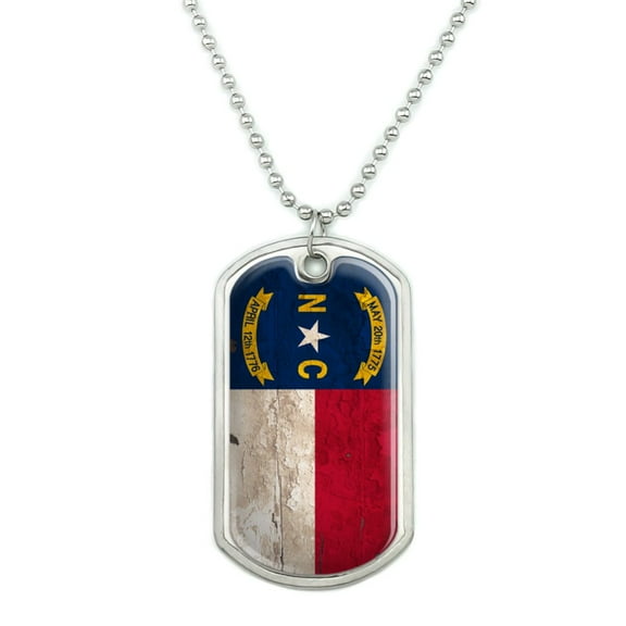 Rustic North Carolina  State Flag Distressed USA Military Dog Tag Pendant Necklace with Chain