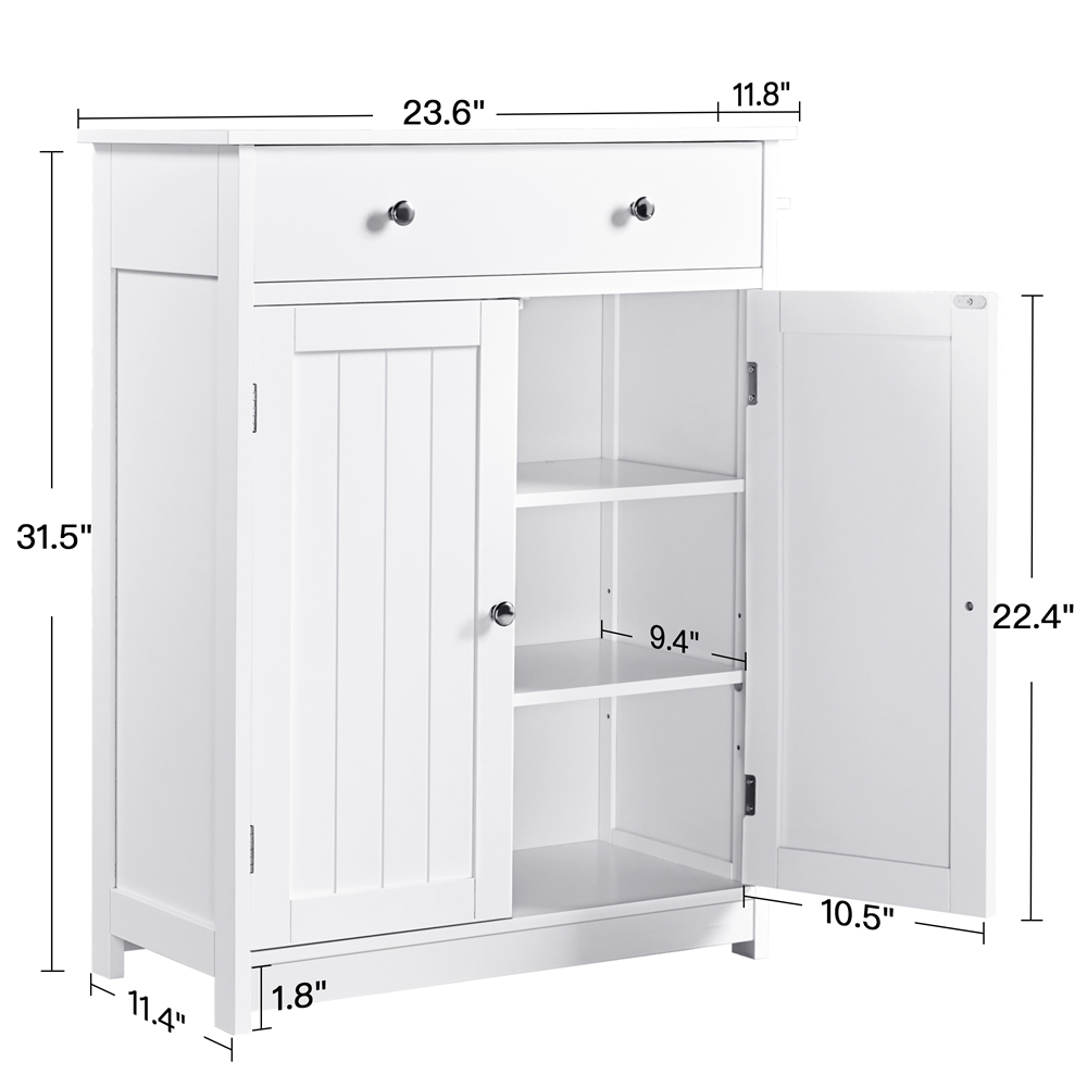 Yaheetech White Floor Cabinet/Cupboard with 2 Doors 1 Drawer Bathroom Kitchen Storage - image 3 of 6