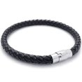 thumbnail image 3 of 2X Acero Inoxidable de Cuero, Pulsera de Cuero Trenzado, para Hombres Mujeres, Negro - Ancho 6mm - Longitud 23cm, 3 of 4