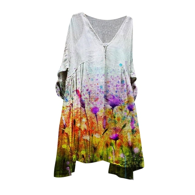 Leutsin Robe Vintage à Fleurs pour Femmes Grande Taille, Manches 3/4, Style des Fêtes