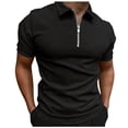 thumbnail image 1 of ZRBYWB Mens Shirts Male Spring Summer Cotton Jacquard Short Sleeve Top Solid Color Geometric Print Lapel Zipper Top Mens Polo Shirts, 1 of 5