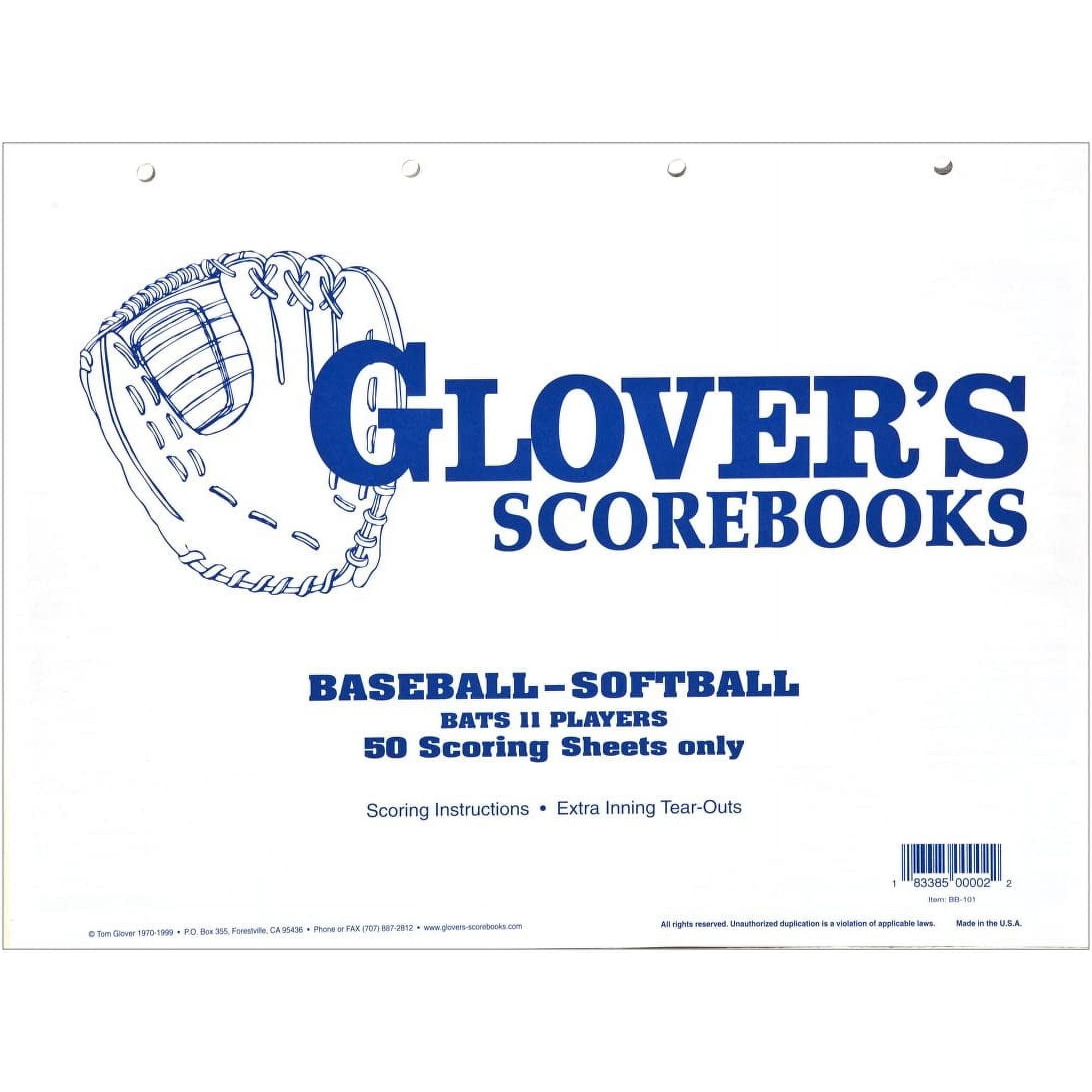 Glover's Scorebook Baseball/Softball 50 Scoring Sheet No Stats Refill