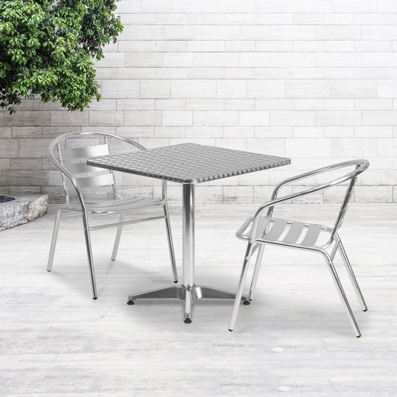 Emma   Oliver 27.5" Square Aluminum Table Set with 2 Slat Back Chairs