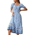 thumbnail image 1 of SAYOO Vestido de mujer con hombros descubiertos Estampado floral Mangas cortas Vestido fluido de una línea para fiesta en la playa de verano SAYOO Moda, 1 of 9