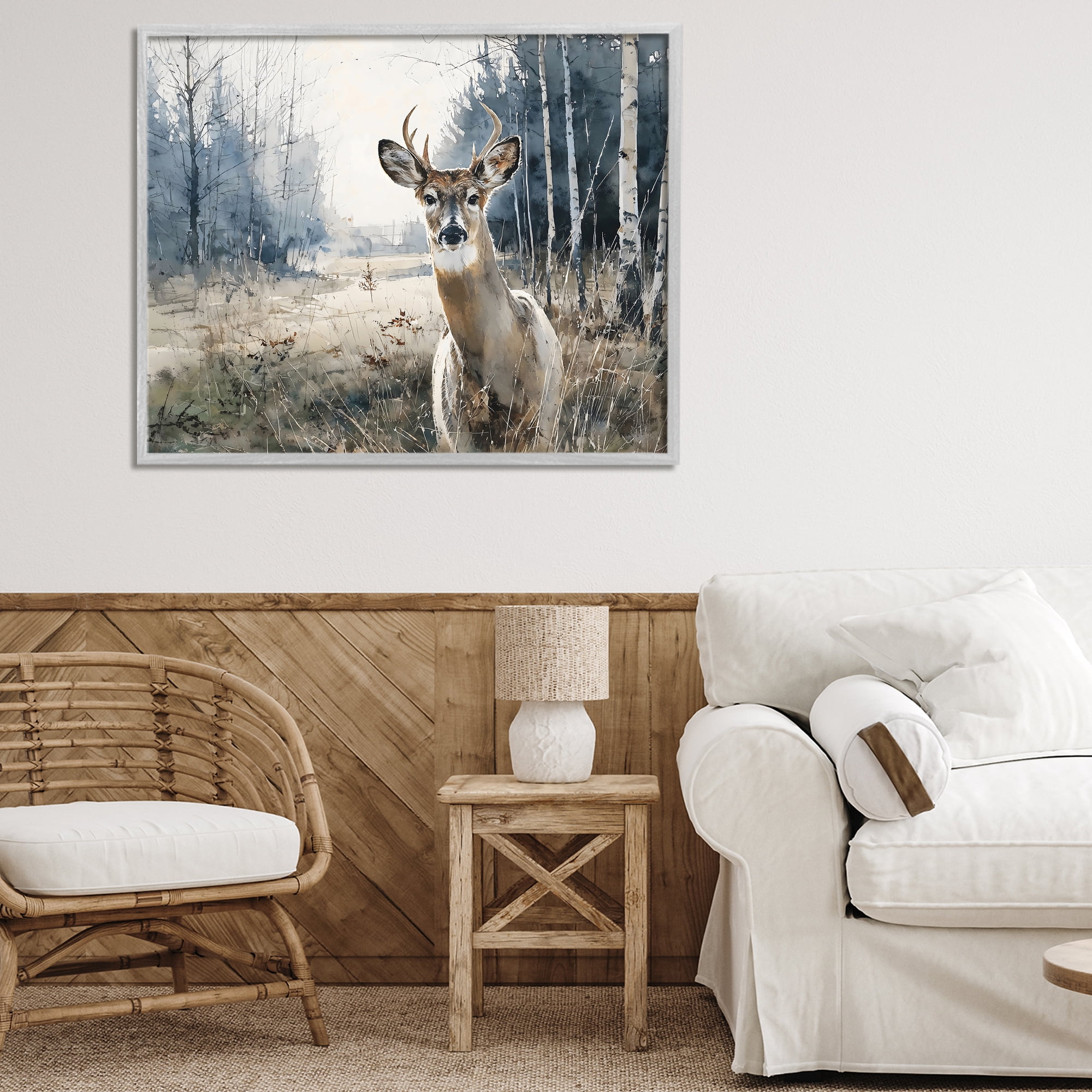 Stupell Industries Deer in Winter Wilderness Gray Framed Giclee Art, design by Franklyn Gregory