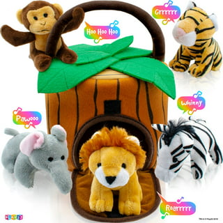 Plush Woodland Animals with Country House Carrier for Kids- 5pc