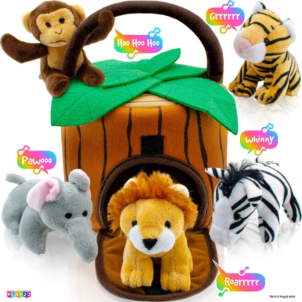 Play22USA Plush Talking Stuffed Animals Jungle Set Plush Toys Set With Carrier For Kids Babies