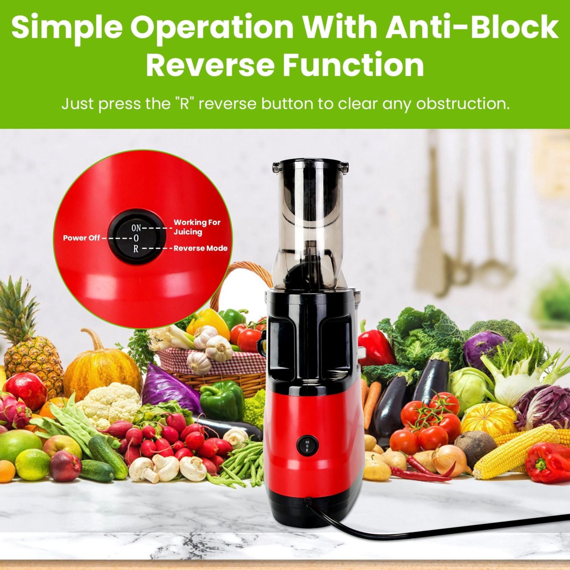 300W Cold Press Juicer Machine - Slow Masticating Juicer for Fruits & Veggies