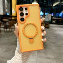 Design for Samsung Galaxy S25 Case, Translucent with Stand [Camera Lens Protector] [Compatible with MagSafe] Anti-Scratch Non-Yellowing Slim Magnetic Ring Holder Case for Samsung Galaxy S25, Orange