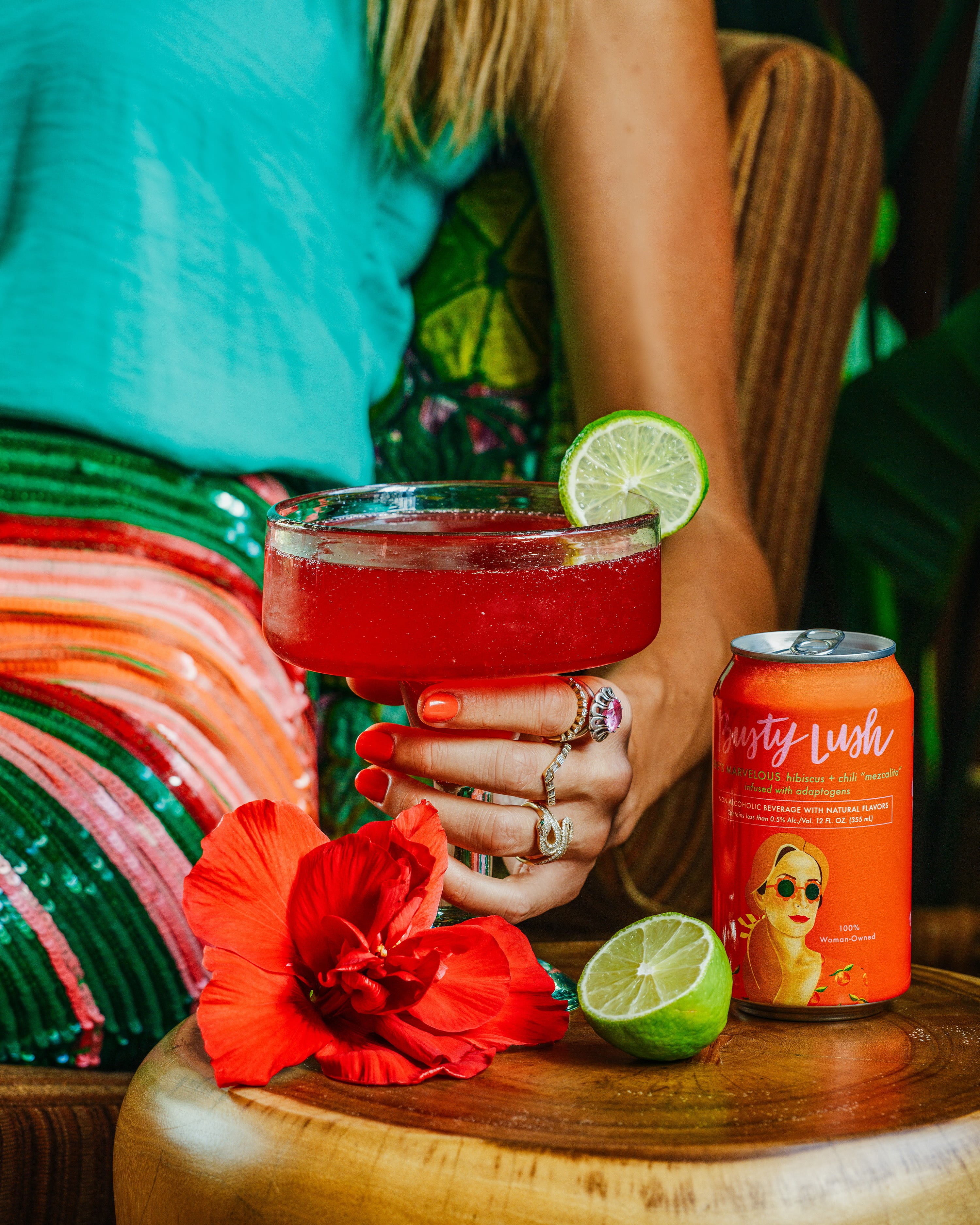 Busty Lush She's Marvelous Non-Alcoholic Mezcalita, Craft Mocktails feat. Alcohol Free Smoky Mezcal, Hibiscus, Fresh Citrus, Spicy Chile and Agave, Infused with L-Theanine, 8 Pack