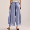 thumbnail image 5 of Dwellite Women's Cropped Lace-Hem Pants High Waisted Drawstring Wide Leg Pants Casual Lightweight Trousers with Pockets Blue S, 5 of 6