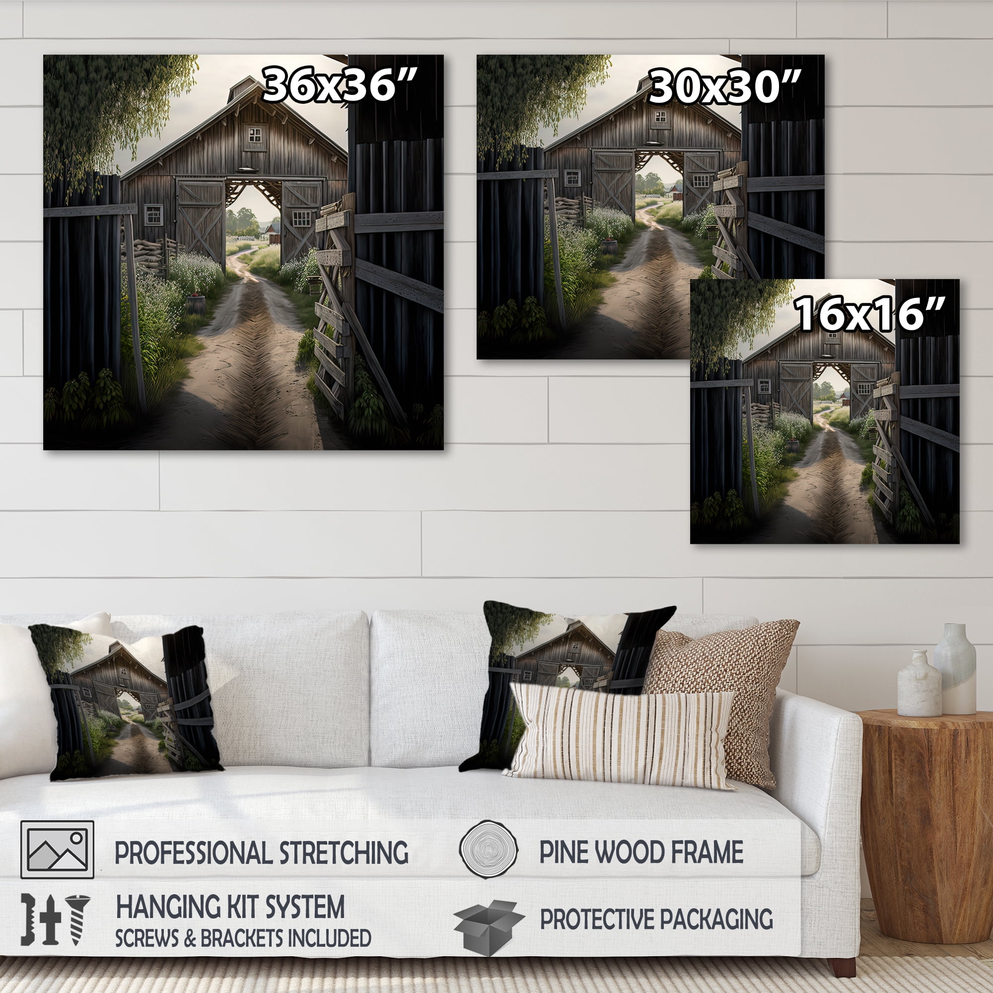 Designart Picturesque Winding Path And Barn I Canvas Wall Art