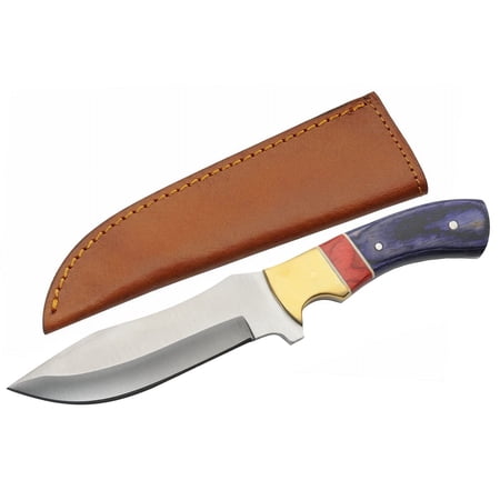 SZCO Supplies 9.5 Stainless Steel Fixed Blade Knife with Blue Opal Wood Handle and Leather Sheath