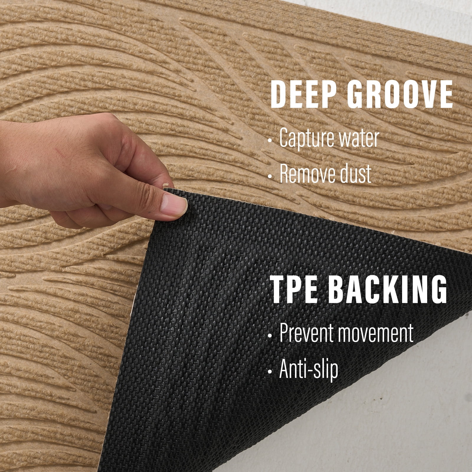 Front Doormat Non Slip Outdoor Mat 24"x36", Dirt Trapper TPE Welcome Mats Outdoor Indoor Rug, Durable Easy Clean Low Profile Doormat for Garage Entryway Patio High Traffic Areas,Beige