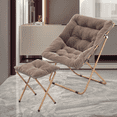 thumbnail image 3 of Monibloom Oversized Square Folding Fluffy Faux Fur Saucer Chair with Ottoman, for Adults, Living Room, Bedroom, Dorm, Apartment, Set of 2 (Beige), 3 of 10