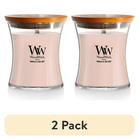 (2 pack) WoodWick Medium Hourglass Scented Candle, Vanilla & Sea Salt, 9.7 oz