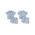 thumbnail image 2 of BemeyourBBs Toddler Baby Boys Summer Clothes Baby Boy Church Outfit Textured Button Down Short Sleeves Shirt and Elastic Shorts Set Baby Boy Beach 2 Piece Outfits, 2 of 9
