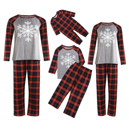 

Merry Christmas Matching Family Pajamas Sets Women Men Kids Snowflake Printed Plaid Red Sleepwear Set