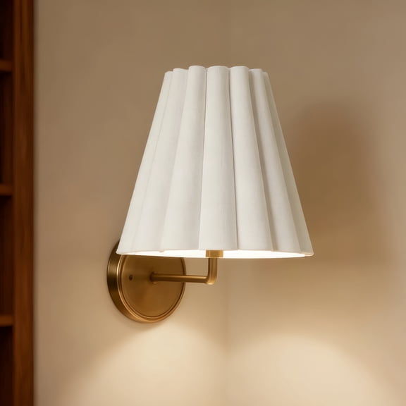 Vintage Lights Brass Sconces Wall Lighting with White Linen Shade, Wall Lamp Fixture for Living Room Bathroom Bedroom Hallway