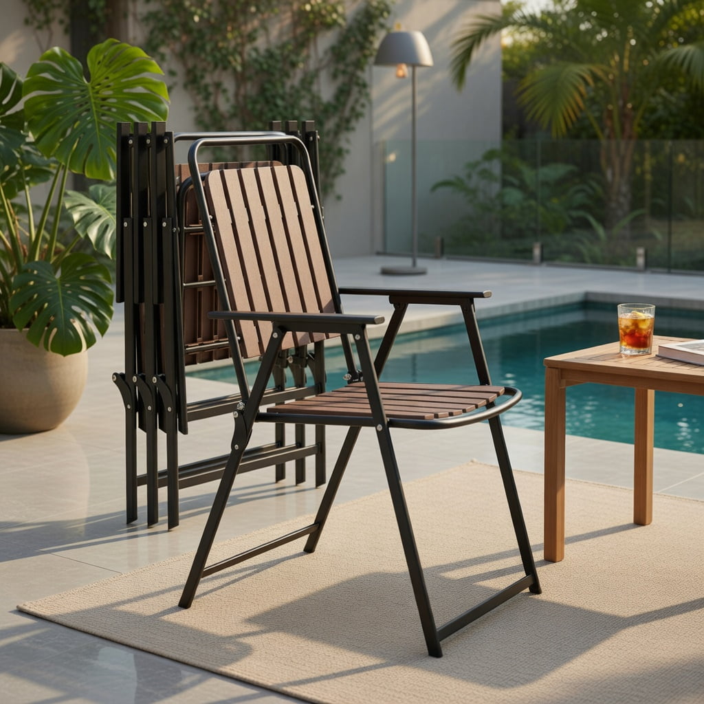 Hommoo 4-Pack Heavy-Duty Folding Patio Chairs, Breathable PP Seat & Back, Compact Foldable Design for Backyard, Balcony & Porch, Coffee Brown