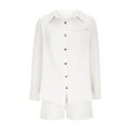 thumbnail image 5 of qolati Women's 2 Piece Outfits Casual Long Sleeve Button Down Shirt and Shorts Fall Lounge Sets Trendy Work Tracksuit Matching Sets, 5 of 6