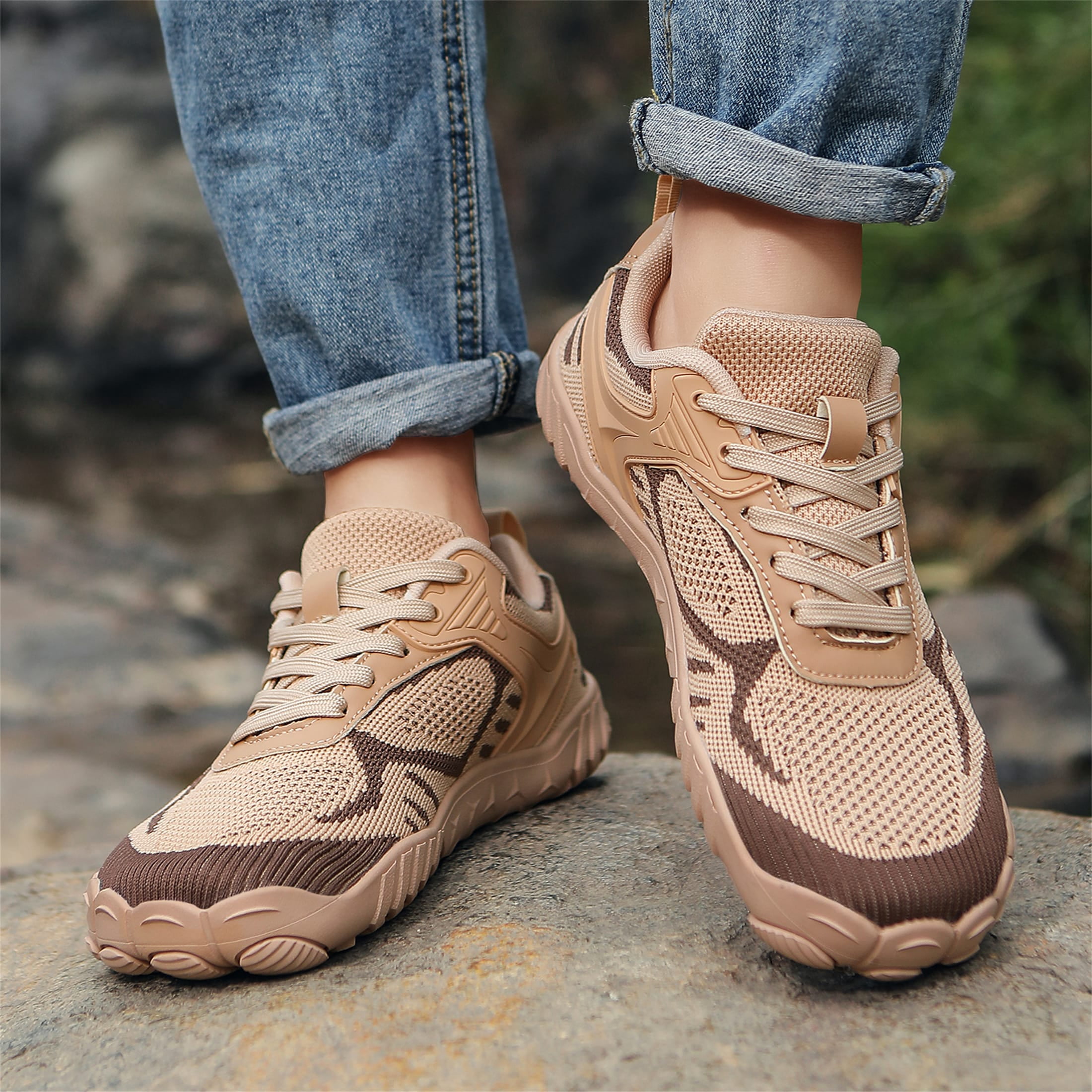 LASUDRAA Men Women Wide-Foot Barefoot Hiking Shoes, Lightweight Fly-Woven Trail Sneakers with Anti-Slip Sole for Walking & Fitness