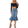thumbnail image 2 of Falda de cola de pez para mujer INSPIRE CHIC, falda maxi de mezclilla desgastada, L azul cielo, 2 of 6