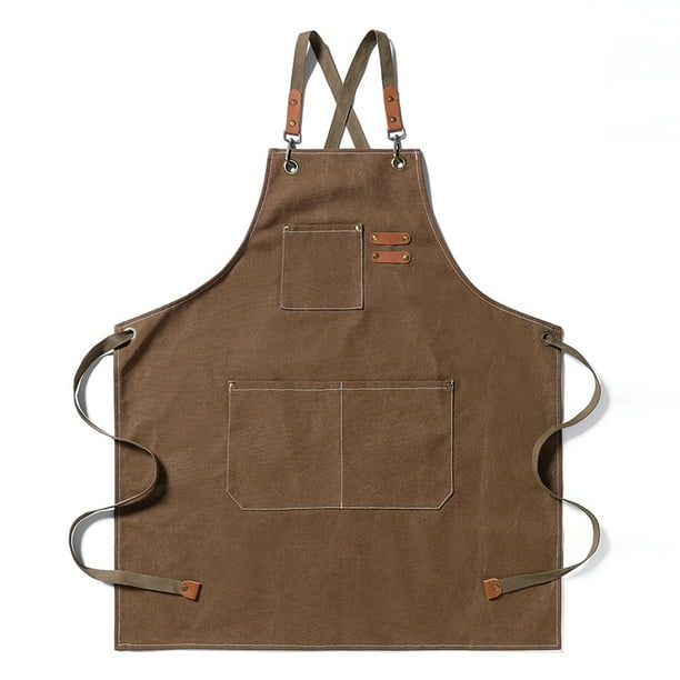 Yuarrent Delantal de lona, delantales de trabajo gruesos, fundas de delantales, ropa de trabajo cómoda, accesorio de cubierta, vestido para el Utensilios de cocina Caqui Yuarrent HA011664-08