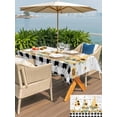 thumbnail image 5 of Outdoor Tablecloth with Umbrella Hole for Patio/Picnic/Party/Camping, Vintage Gnomes Waterproof Table Cloth Rectangle Table Cover Washable, Sunflower Black White Plaid Wooden Retro Art (54"x 80"), 5 of 8