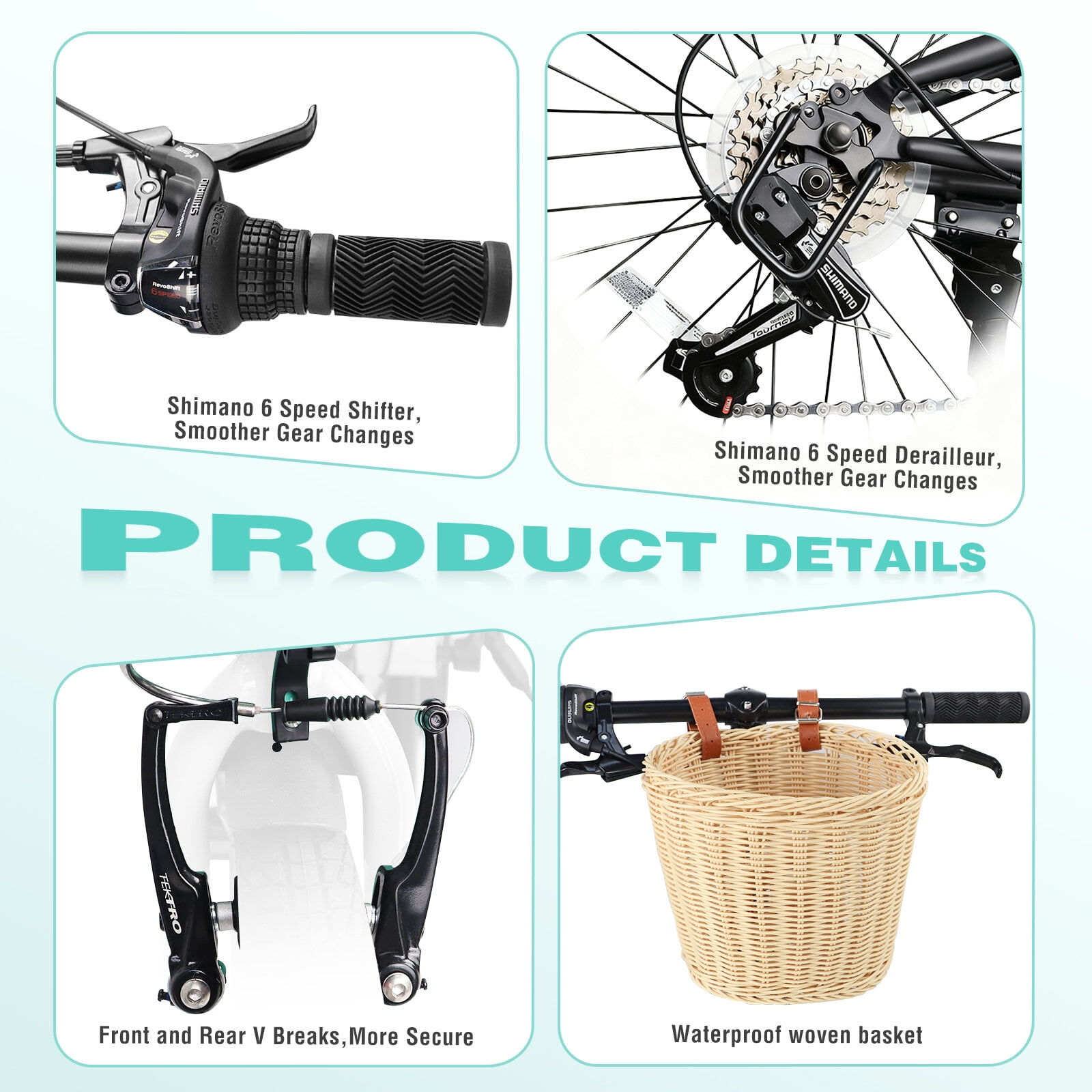 Mountain Bikes 20 Inch Folding Bike for Adults with Basket, Phone Holder & Fenders, Steel Frame 6-Speed City Commuter, Dual V-Brake Portable Compact Bicycle for Men & Women,Road Bikes