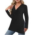 thumbnail image 3 of NJDVHB Chandails en Molleton Sans Capuche pour Femmes, Mode Décontractée Ample Grande Taille Col en V Couleur Unie Fendu Manches Longues, 3 of 4