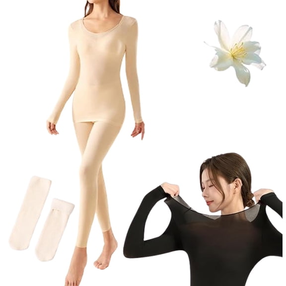 Seamless Elastic Thermal Inner Wear, Breathable Anti Static Set, Ultra-Thin Seamless Soft Elastic Thermal Inner Wear, For Everyday Comfort, Soft Winter Base Layer Set