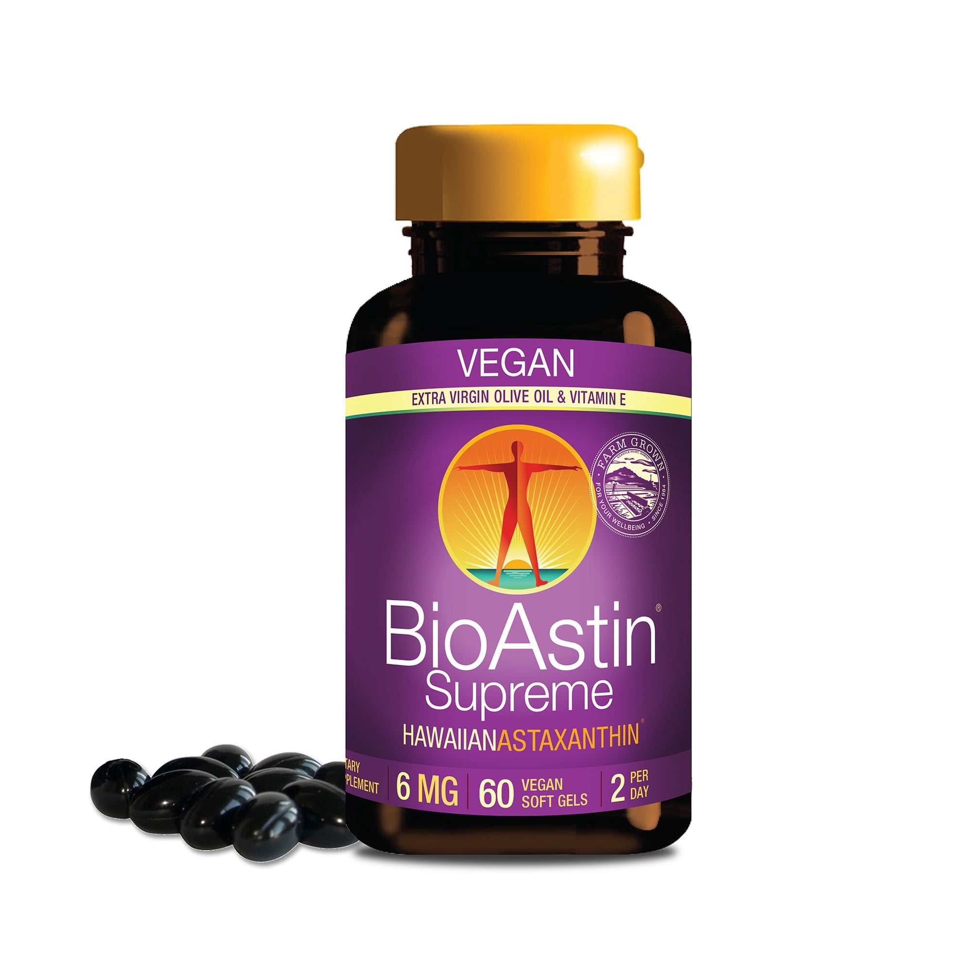 Nutrex Hawaii BioAstin Supreme - Powerful Combo of Hawaiian Astaxanthin and Olive Oil - Antioxidants for Skin Health and Sun Support - Astaxanthin Grown in Kona, Hawaii- 6 mg, 60 Vegan Softgels