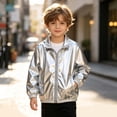 thumbnail image 5 of Mifsaly Girls Boys Shiny Jacket Lightweight Stand Collar Full Zip Casual Coats Kids Fall Spring Outdoor Outerwear with Pockets, 5 of 9