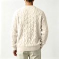thumbnail image 5 of Leidass Mens Cable Knit Crewneck Sweater Long Sleeve Pullover Ribbed Cuffs Hem Regular Fit Fall Winter Casual Knitwear White 3XL, 5 of 7