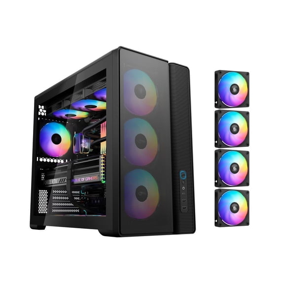 SAMA S50 ATX Mid Tower Case with 4 ARGB PWM Fans&Hub,PPLP A  High Airflow Dual-Chamber Gaming Case,USB 3.2 Gen2x2 Type-C,Supports ATX/MATX/ITX Back-Connect Motherboard,410mm GPU&360mm Radiator,Black