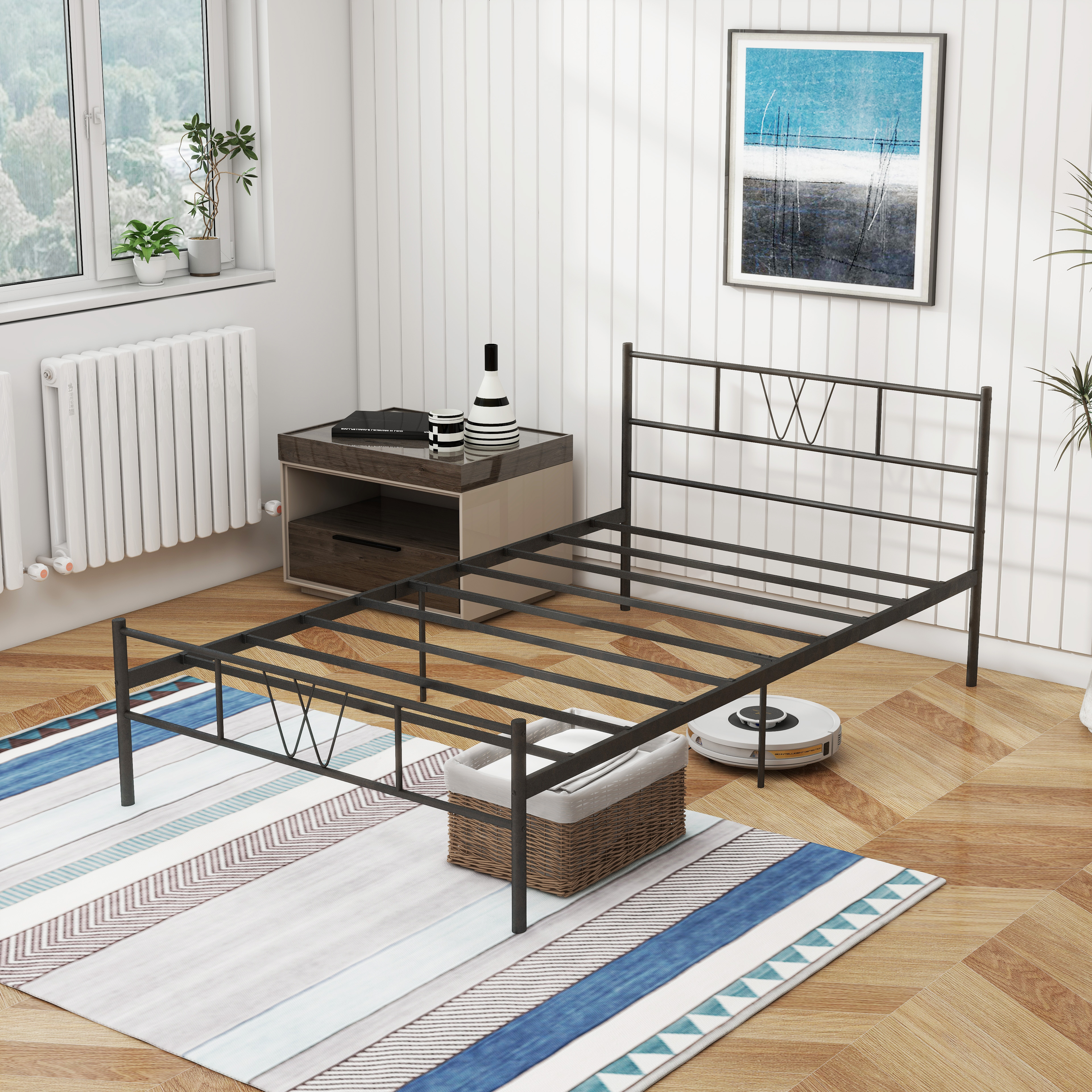 Smiaoer Twin Bed Frame with Headboard,12 Inch Heavy Duty Slat Metal Platform Bed Frame,No Box Spring Needed,Black