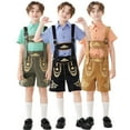 thumbnail image 4 of Mercatoo 𝐎ktoberfest Outfits 3PCS Kids Boy German Bavarian Lederhosen 𝐂ostume Pants + Plaid Button Shirt + Decorate Sets, 4 of 4