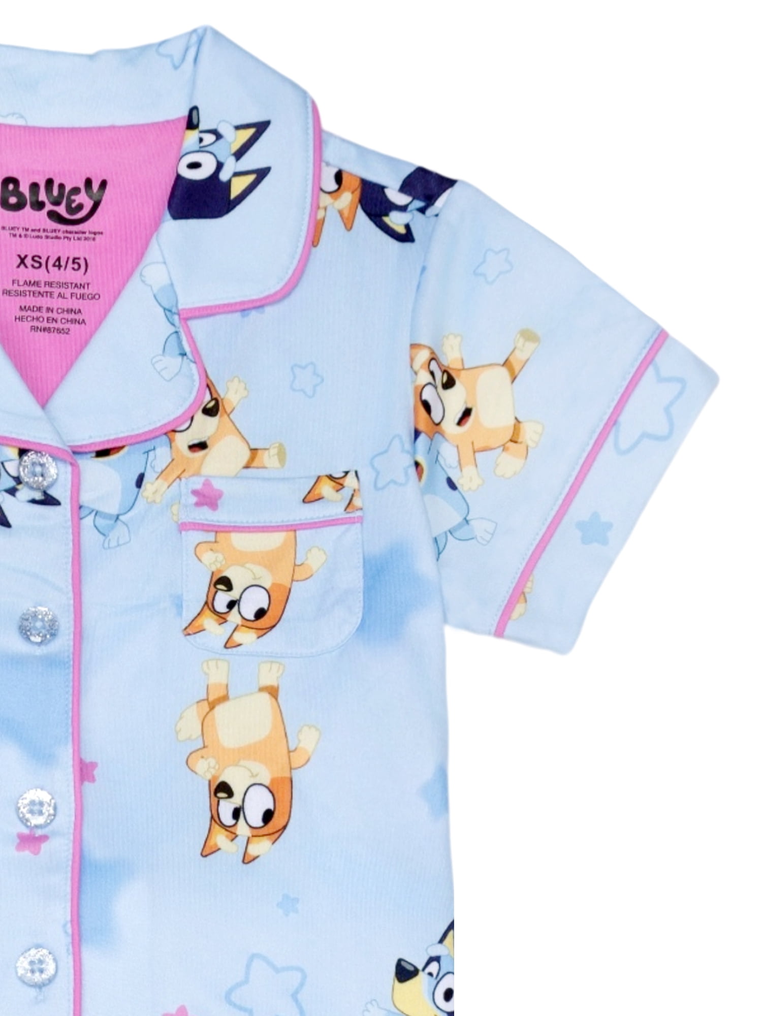 Bluey Girls Button Front Top and Pants Pajama Set, 2-Piece, Sizes 4-12