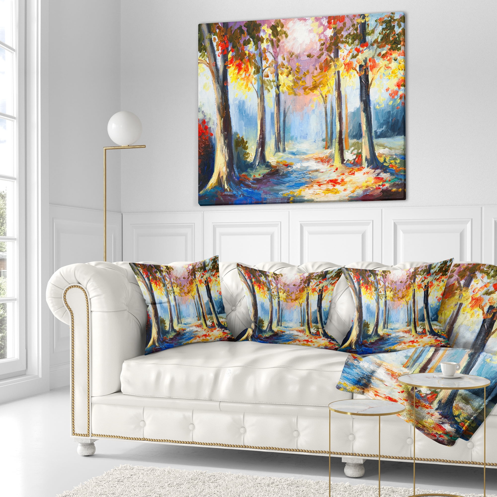 Designart Colorful Spring Forest - Landscape Printed Throw Pillow - 18x18