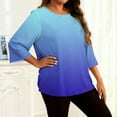 thumbnail image 4 of Tops for Women Long Sleeved Gradient Round Neck Home Casual T-Shirt Sky Blue XXXL, 4 of 6
