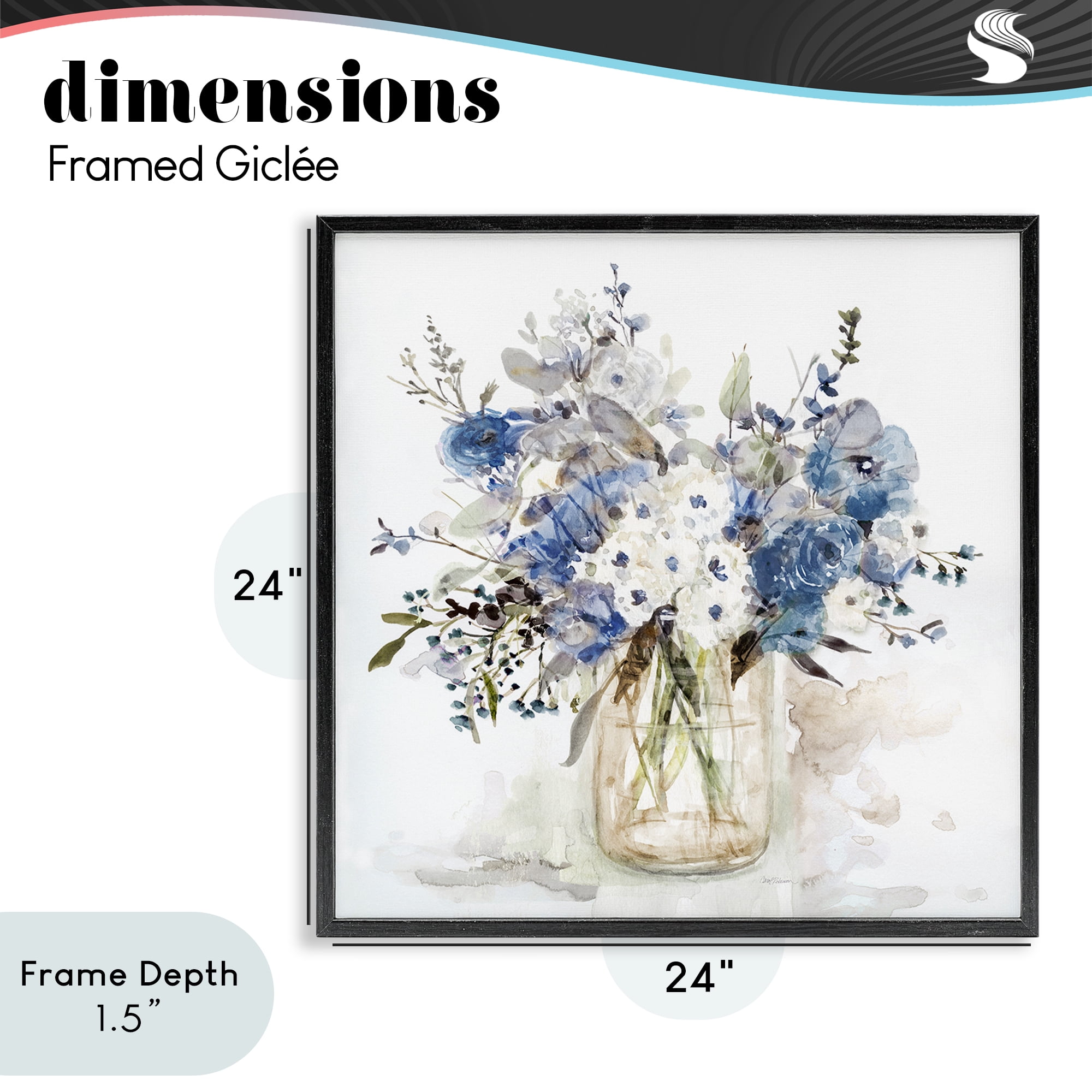 Stupell Industries Blue & White Spring Flowers Black Framed Giclee Art, design by Carol Robinson
