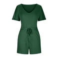 thumbnail image 5 of FAIWAD Womens Elastic Short Rompers V Neck Short Sleeve with Pockets Comfy Jumpsuit with Drawstring (Small, Green), 5 of 7